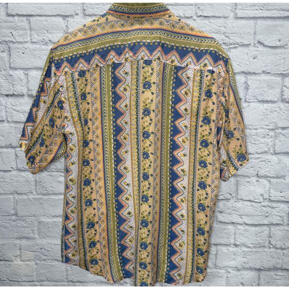 Vintage Croquet Club Short Sleeve Silk Blouse Size M Yellow Floral Boho Cottage - Picture 5 of 5